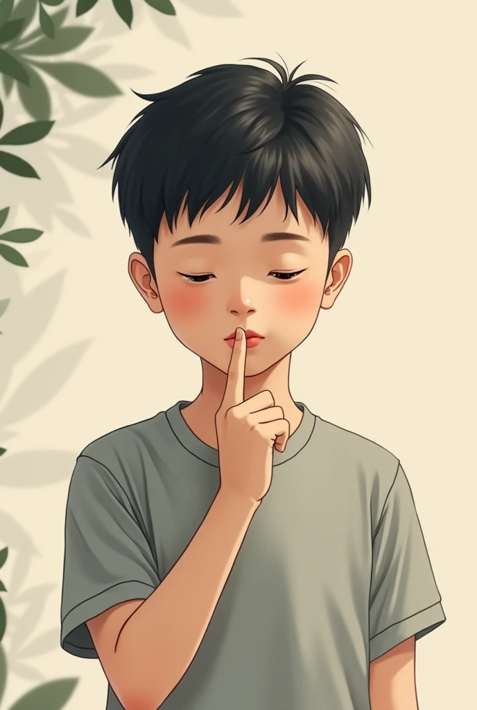 An Asian boy making a silence gesture