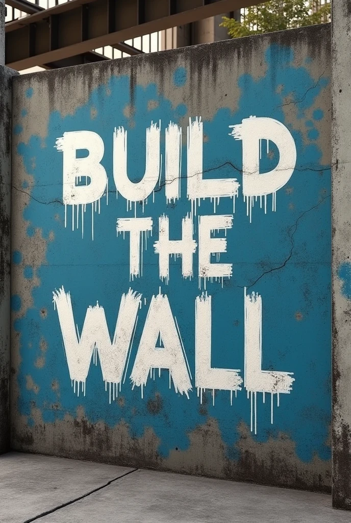 t-shirt design, a cement wall with "build the wall"  grafittid on to it