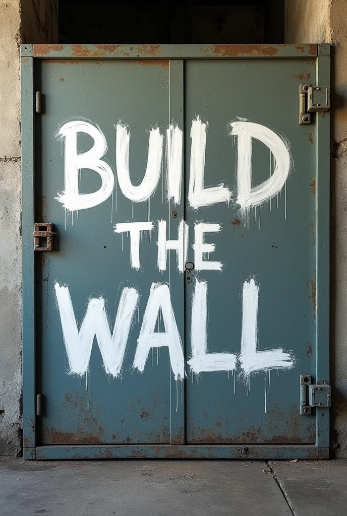 a cement wall with "build the wall" grafittid on to it