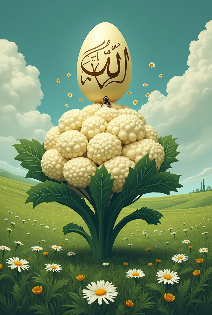 There is only one cauliflower in the field of a flower goddess whose Bhajan is 1000 tan. On top of it is a very big, Allah is written once and on top of it is a very big egg written, make an image and show it.
