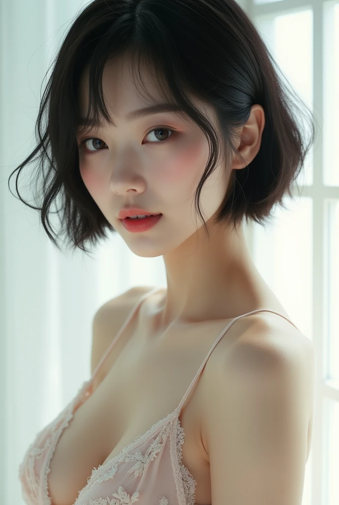 (masterpiece,Distinguished Quality,Mirror-like,Cinematic Experience,insanely detailed,absurdres),8k,wallpaper,,(Best illustrations:2.0),(One Woman:2.0),Japanese,(,(Short Bob:2.0),(Beautiful Eyes),(Detailed face),((masterpiece:1.3), (8k, photorealistic, RAW photo, best quality: 1.4), (1girl), beautiful face, (realistic face), (black hair, short hair :1.3), beautiful hairstyle, realistic eyes, beautiful detailed eyes, (realistic skin), beautiful skin, (full nude), absurdres, attractive, ultra high res, ultra realistic, highly detailed, golden ratio, small breasts ,white background , , looking at viewer, (small breasts:1.8) ,full nude , cleavage:1.5 , ,Shy smile, glare , , white background , glare:1.2 ,shyness :1.2 ,( pussy line:1.5 ), (spread pussy:1.5) , nsfw:1.5 , (spread legs:1.5 ),
