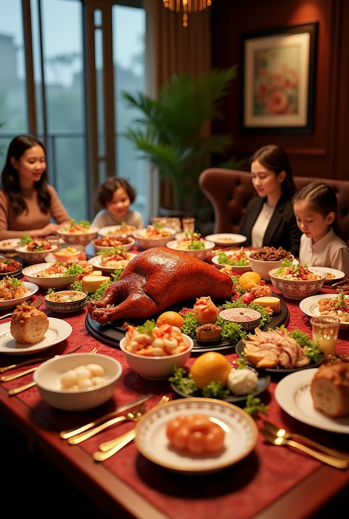 Draw me a rich family's Tet meal with a salary of 50.000.000 VND