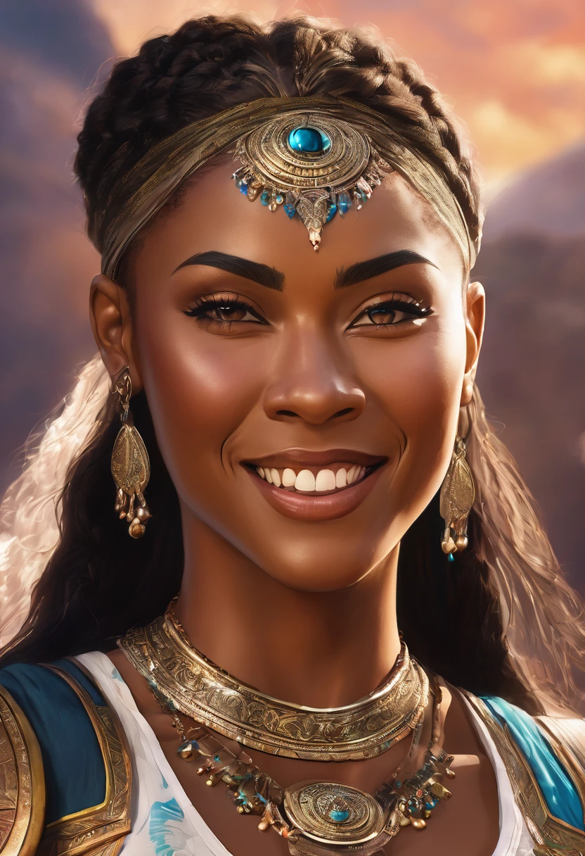 A strong blessed warrior goddess with an attesctive athletic physique, various skin colors, sexy, strong, charming, loving smile, radiant 