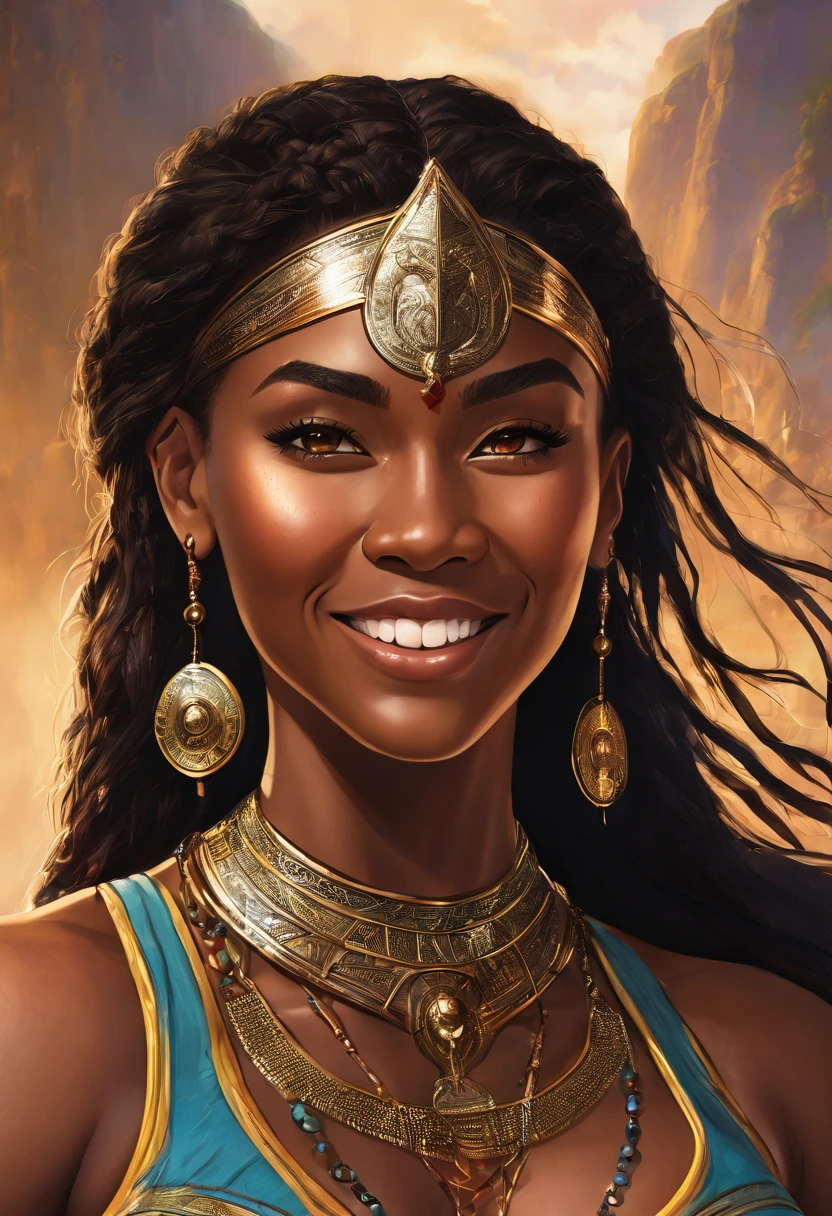 A strong blessed warrior goddess with an attesctive athletic physique, various skin colors, sexy, strong, charming, loving smile, radiant 