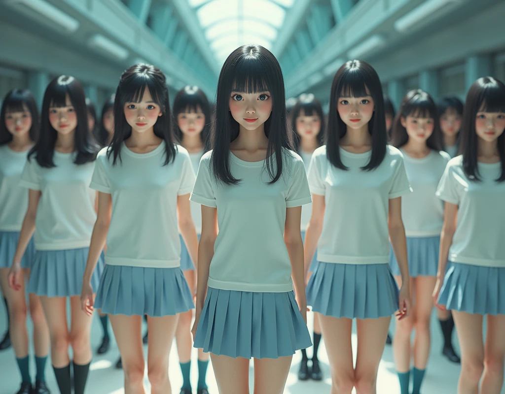 (((((Japanese Clone-girls=Myself))))), (((Super Best masterpiece Clone-girls Raw Photography Art))), (((16K, Highest quality, Ultra-high resolution, RAW Photos))), (((It's so unrealistic., With unparalleled depiction, With an unfathomable sight, An unprecedented and shocking worldview, Clone-girls: In a world of mass reproduction, Ultra-realistic))), (((Japanese Girls, Sasaki Nozomi, 26yo, Small face, Thick black hair, Medium to long hair, Dark Eyes, Mature face, Cute Smile, Smiling face, A gentle gaze, (((Very happy laughter)))))), (((Very beautiful detailed girls, Accurate body structure, Accurate body movements, Very detailed body, (((Super big breasts, Large bulge of ample breasts)))))), (((White short-sleeved shirt, I can see the cleavage, Emphasise the fullness of your breasts, Light blue pleated mini skirt, Dark blue socks, Black leather shoes))), ((((((((Very detailed, Myself cloning, Depiction of splitting oneself, 1Myself girl→1,000,000,000,000,000,000,000,000,000,000Myself cloning girls)))))))), (((((((Myself clone-girlsから, Myself keeps multiplying, (Very detailed and intricate, To the exact, Flawless, (((In the same female body,With the same face, With the same hairstyle, In the same clothes, At the same height, 同じSuper big breastsである))), In a detailed depiction), 1,000,000,000,000,000,000,000,000,000,000 people))))))), (((((Myself girls only))))), (((((1,000,000,000,000,000,000,000,000,000,000Myself girls))))), (((((Very detailed depiction, Multiple or more Myselves, Physical contact, Pleasant conversation, Holding hands, Hug, walk, Turn around, Shift your gaze))))), (((Very detailed, Extremely crowded, Body-to-body contact with no gaps))), (Bright and soft lighting), (((((Clear and accurate perspective depiction, super wide view, Ultra-wide field of view, Focus on the average value of the image))))), A crowd of Myself filling up the horizon, Everyone is sexy!
