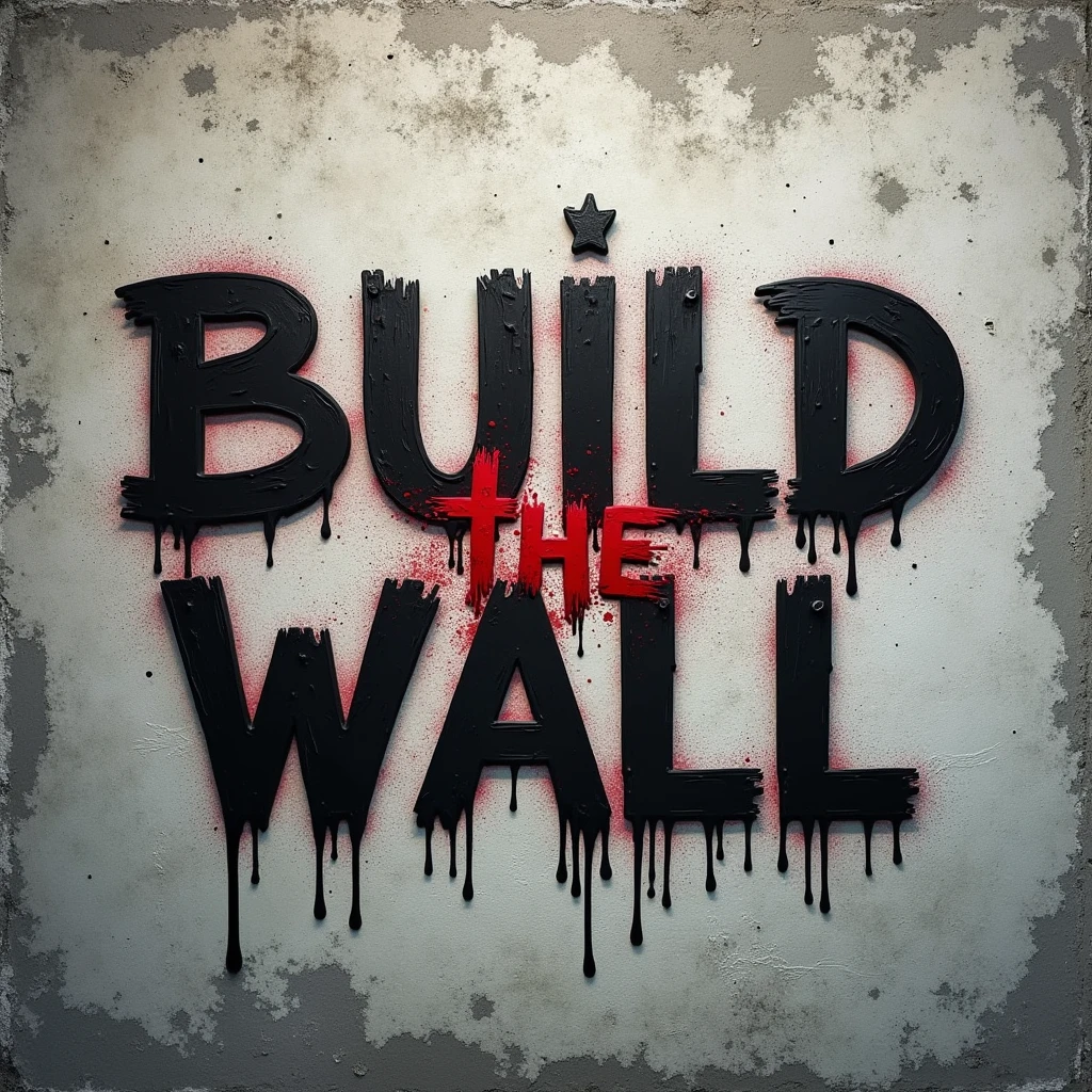 t-shirt design, a cement wall with "build the wall"  grafittid on to it