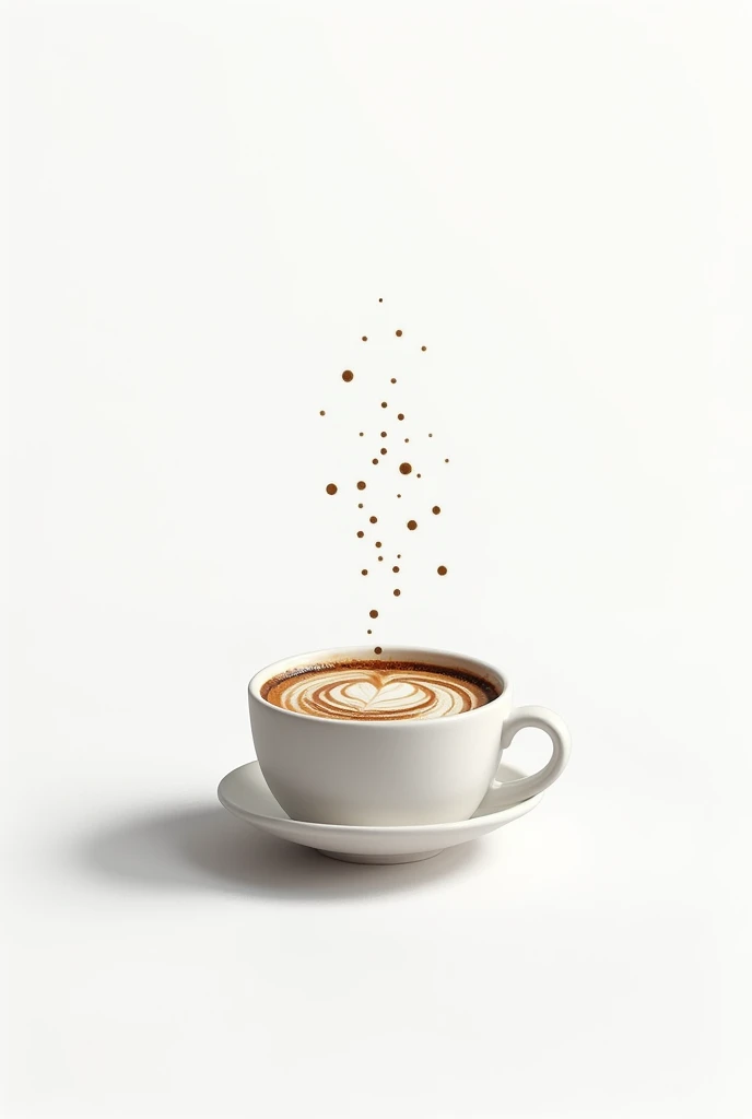 A cup of coffee with a white background in a minimal style, cupping cup, street art on cup with little bubble.