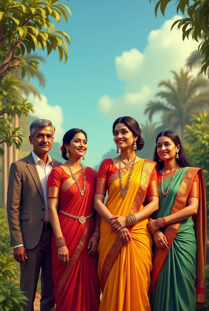 Indian 3 womens with their husbands in one frame