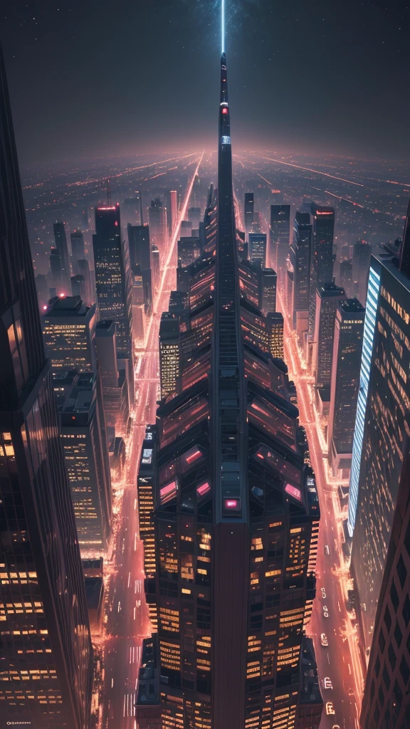 City night view (bustling city at night in the background) (great works: 1.3), (best quality: 1.1) (masterpieces: 1.3) with unparalleled masterpieces, surreal 8K, perfect artwork, super details, best quality, masterpieces 4K wallpaper aesthetics, masterpieces, award-winning artwork, official art, cinematic lighting