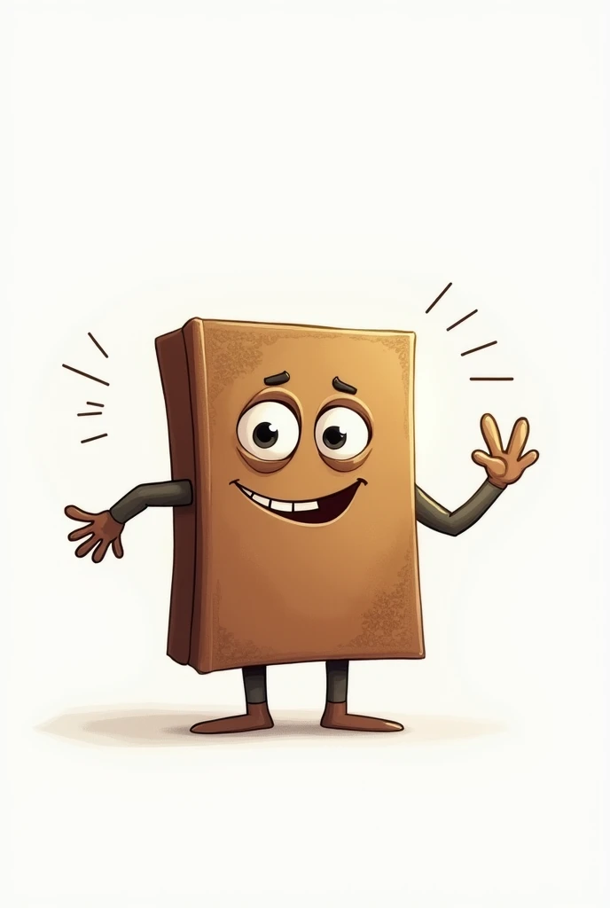 A book with human features, com fundo branco, facing the front, with animated strokes