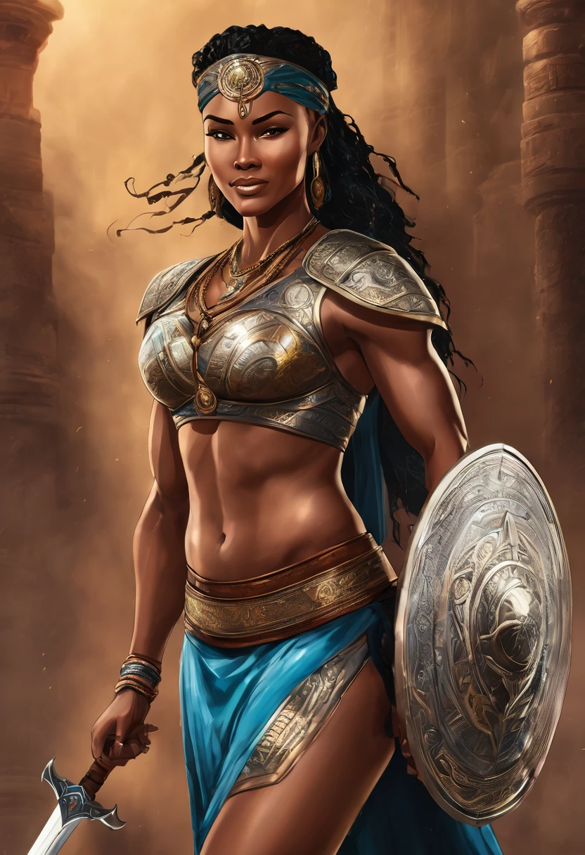 A strong blessed warrior goddess with an attesctive athletic physique, various skin colors, sexy, strong, charming, loving smile, radiant , standing 