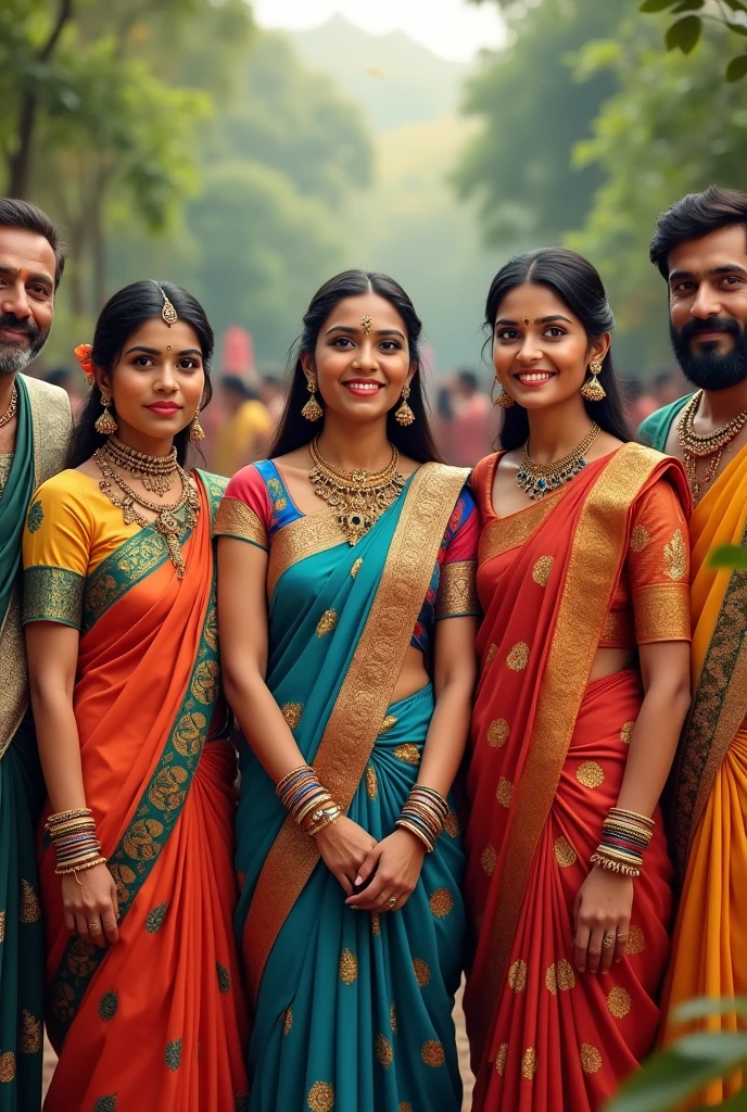 Indian 3 womens with their 3 husbands in one frame