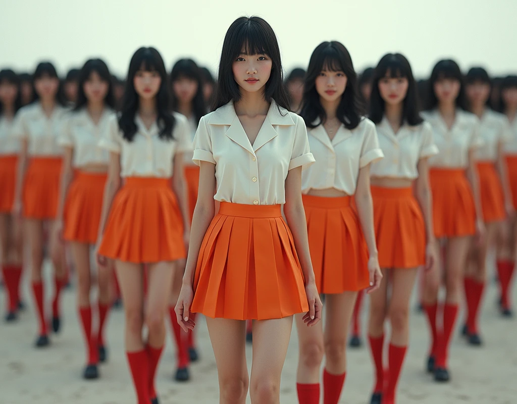 (((((Japanese Clone-girls=Myself))))), (((Super Best masterpiece Clone-girls Raw Photography Art))), (((16K, Highest quality, Ultra-high resolution, RAW Photos))), (((It's so unrealistic., With unparalleled depiction, With an unfathomable sight, An unprecedented and shocking worldview, Clone-girls: In a world of mass reproduction, Ultra-realistic))), (((Japanese Girls, Sasaki Nozomi, 26yo, Small face, Thick black hair, Medium to long hair, Dark Eyes, Mature face, Cute Smile, Smiling face, A gentle gaze, (((Very happy laughter)))))), (((Very beautiful detailed girls, Accurate body structure, Accurate body movements, Very detailed body, (((Super big breasts, Large bulge of ample breasts)))))), (((White short-sleeved shirt, I can see the cleavage, Emphasise the fullness of your breasts, Orange pleated mini skirt, Red color socks, Black leather shoes))), ((((((((Very detailed, Myself cloning, Depiction of splitting oneself, 1Myself girl→1,000,000,000,000,000,000,000,000,000,000Myself cloning girls)))))))), (((((((Myself clone-girlsから, Myself keeps multiplying, (Very detailed and intricate, To the exact, Flawless, (((In the same female body,With the same face, With the same hairstyle, In the same clothes, At the same height, 同じSuper big breastsである))), In a detailed depiction), 1,000,000,000,000,000,000,000,000,000,000 people))))))), (((((Myself girls only))))), (((((1,000,000,000,000,000,000,000,000,000,000Myself girls))))), (((((Very detailed depiction, Multiple or more Myselves, Physical contact, Pleasant conversation, Holding hands, Hug, walk, Turn around, Shift your gaze))))), (((Very detailed, Extremely crowded, Body-to-body contact with no gaps))), (Bright and soft light), (((((Clear and accurate perspective depiction, super wide view, Ultra-wide field of view, Focus on the average value of the image))))), A crowd of Myself filling up the horizon, Everyone is sexy!