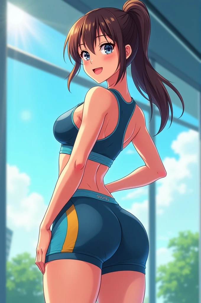 Female anime character in gym outfit with nice round ass 