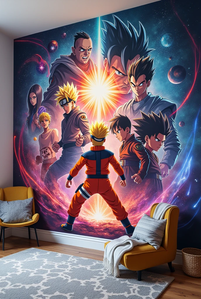 Give me a wall painting with full of anime and also colourfully and cover with full wall for boys for boys bedroom full of anime like Naruto,Chainsaw man,Goku,and more
Give me more interesting ok