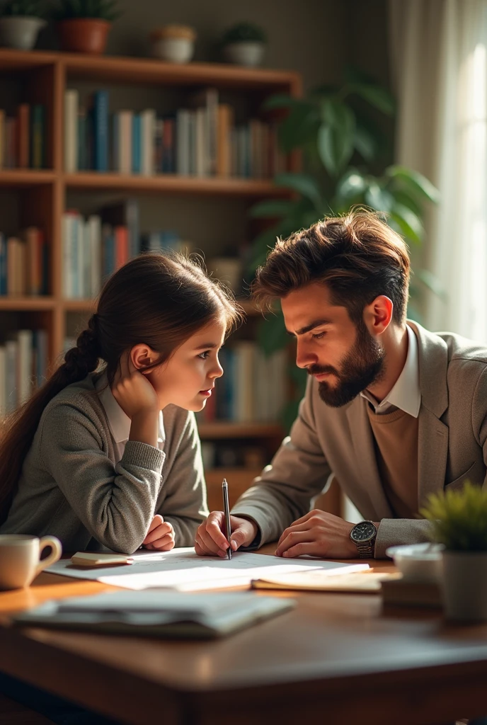 Private home tuition teacher teaching a student at home