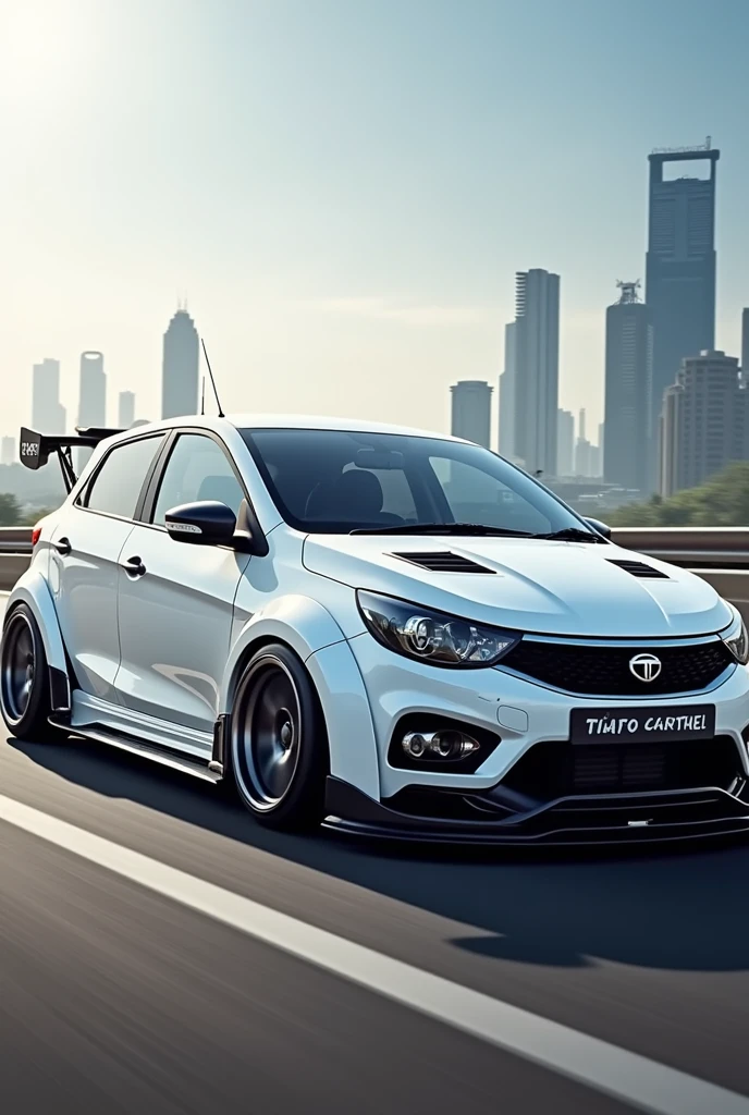 Tata tiago white color base model modified with body kit racing modification