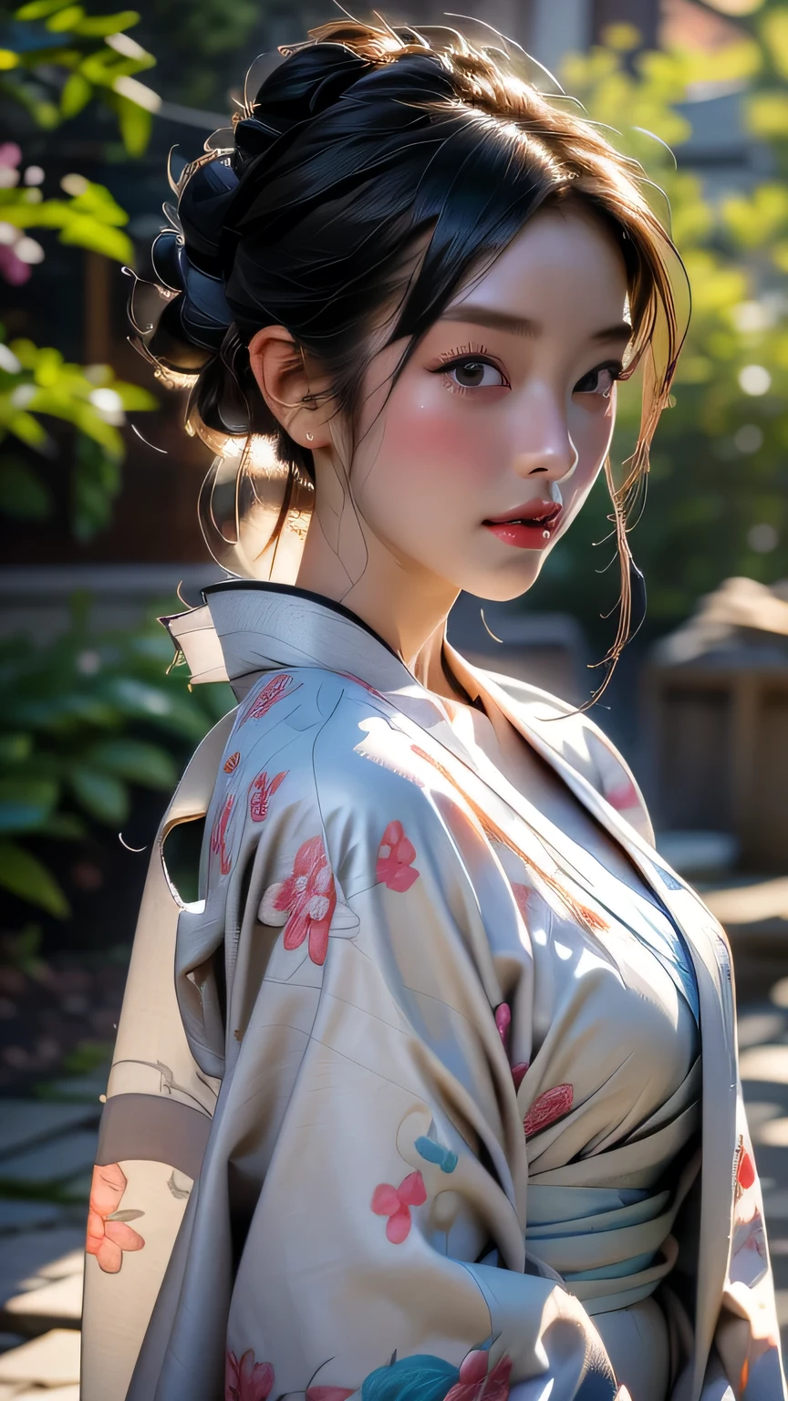 ((短い丈のkimono)), (Cinematic Light, 最high quality, 8k, masterpiece: 1.3), (The world is wonderful, Japanese Goddess, One beautiful woman in the Japan), (necklace, bracelet, anklet, Leg Ring), (Cleavage, sexly, Highly detailed breasts), (Big Tits), 短い丈のkimono, classic 短い丈のkimono, kimono, Japan kimono, intricate geisha 短い丈のkimono, blue kimono with floral pattern, Japanese style, wearing 短い丈のkimono, Legs wide open, Inspired by Kano Hogai, masterpiece, 最high quality, high quality, High resolution、((Upper body portrait))、((Pause_random)), ((短い丈のkimono))