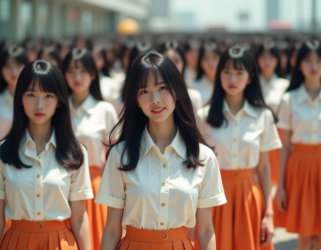 (((((Japanese Clone-girls=Myself))))), (((Super Best masterpiece Clone-girls Raw Photography Art))), (((16K, Highest quality, Ultra-high resolution, RAW Photos))), (((It's so unrealistic., With unparalleled depiction, With an unfathomable sight, An unprecedented and shocking worldview, Clone-girls: In a world of mass reproduction, Ultra-realistic))), (((Japanese Girls, Sasaki Nozomi, 26yo, Small face, Thick black hair, Medium to long hair, Dark Eyes, Mature face, Cute Smile, Smiling face, A gentle gaze, (((Very happy laughter)))))), (((Very beautiful detailed girls, Accurate body structure, Accurate body movements, Very detailed body, (((Super big breasts, Large bulge of ample breasts)))))), (((White short-sleeved shirt, I can see the cleavage, Emphasise the fullness of your breasts, Orange pleated mini skirt, Red color socks, Black leather shoes))), ((((((((Very detailed, Myself cloning, Depiction of splitting oneself, 1Myself girl→1,000,000,000,000,000,000,000,000,000,000Myself cloning girls)))))))), (((((((Myself clone-girlsから, Myself keeps multiplying, (Very detailed and intricate, To the exact, Flawless, (((In the same female body,With the same face, With the same hairstyle, In the same clothes, At the same height, 同じSuper big breastsである))), In a detailed depiction), 1,000,000,000,000,000,000,000,000,000,000 people))))))), (((((Myself girls only))))), (((((1,000,000,000,000,000,000,000,000,000,000Myself girls))))), (((((Very detailed depiction, Multiple or more Myselves, Physical contact, Pleasant conversation, Holding hands, Hug, walk, Turn around, Shift your gaze))))), (((Very detailed, Extremely crowded, Body-to-body contact with no gaps))), (Bright and soft light), (((((Clear and accurate perspective depiction, super wide view, Ultra-wide field of view, Focus on the average value of the image))))), A crowd of Myself filling up the horizon, Everyone is sexy!!!!