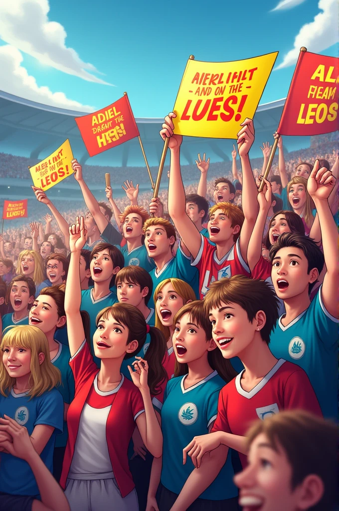 A crowd holding banners like "All The Best TEAM LEOS" , "TL. LUCKY. ! ON THE TOP" U CAN DO IT