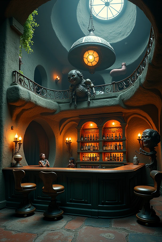 Create a Tim Burton bar where you can see the bar well and not focus on the surroundings