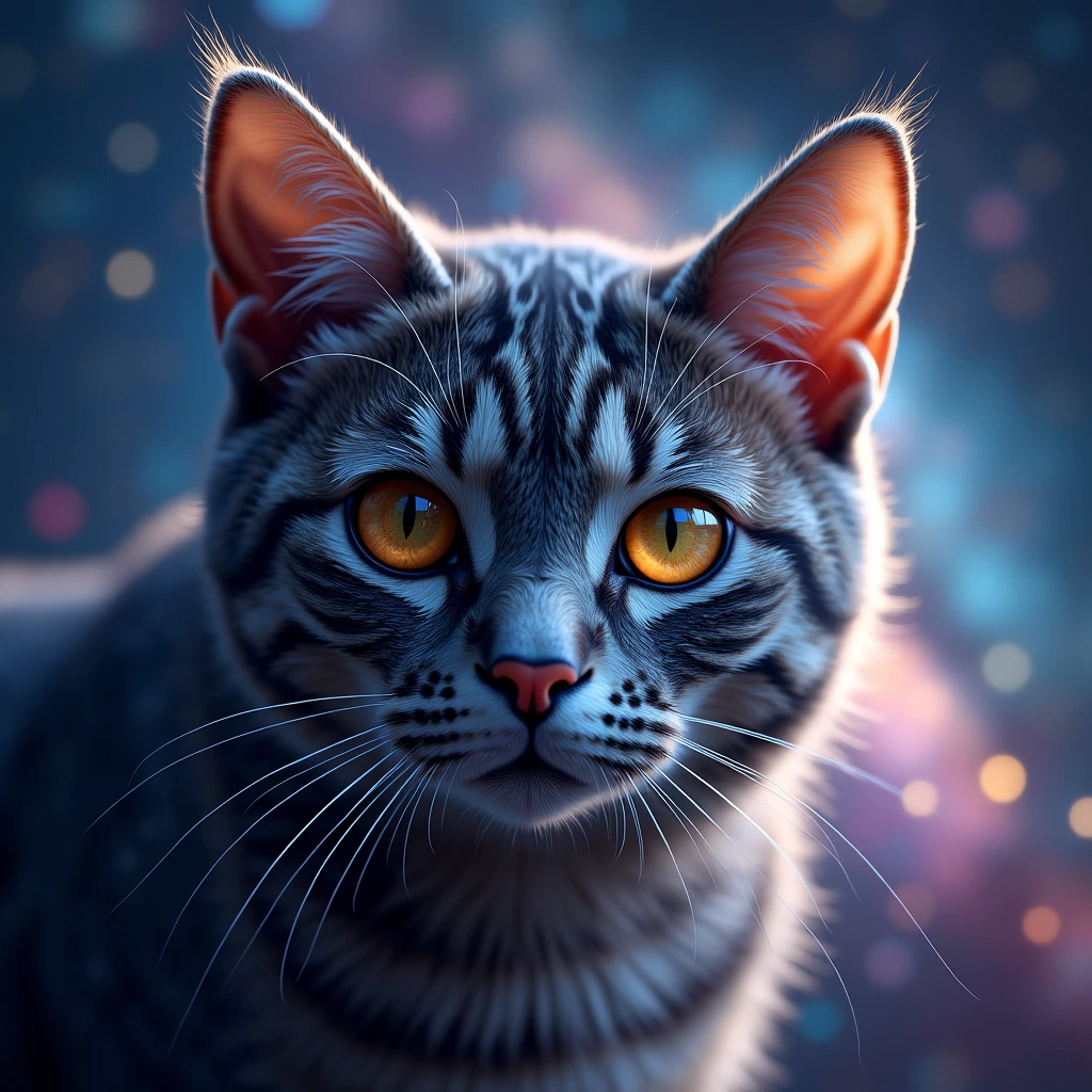 Cat face close up, Space in the background (Beautiful shining stars and galaxies), Space Cat,  American Shorthair