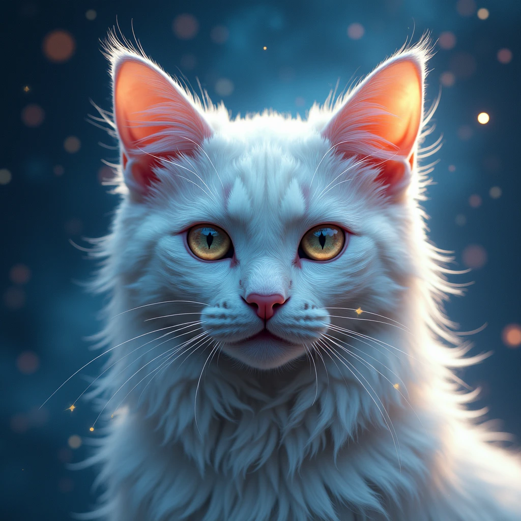 Cat face close up, Space in the background (Beautiful shining stars and galaxies), Space Cat,  May Queen,White