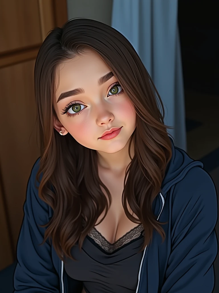 (Madison from Canada, long hair:1.1), green_eyes, medium_hair, brown_hair, age, nsfw, sexy, photorealistic, full body view, lingerie, small breasts, skinny