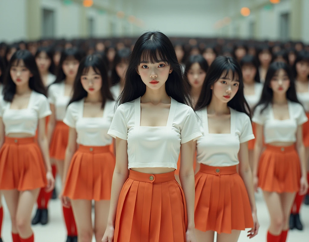 (((((Japanese Clone-girls=Myself))))), (((Super Best masterpiece Clone-girls Raw Photography Art))), (((16K, Highest quality, Ultra-high resolution, RAW Photos))), (((It's so unrealistic., With unparalleled depiction, With an unfathomable sight, An unprecedented and shocking worldview, Clone-girls: In a world of mass reproduction, Ultra-realistic))), (((Japanese Girls, Sasaki Nozomi, 26yo, Small face, Thick black hair, Medium to long hair, Dark Eyes, Mature face, Cute Smile, Smiling face, A gentle gaze, (((Very happy laughter)))))), (((Very beautiful detailed girls, Accurate body structure, Accurate body movements, Very detailed body, (((Super big breasts, Large bulge of ample breasts)))))), (((White short-sleeved shirt, I can see the cleavage, Emphasise the fullness of your breasts, Orange pleated mini skirt, Red color socks, Black leather shoes))), ((((((((Very detailed, Myself cloning, Depiction of splitting oneself, 1Myself girl→1,000,000,000,000,000,000,000,000,000,000Myself cloning girls)))))))), (((((((Myself clone-girlsから, Myself keeps multiplying, (Very detailed and intricate, To the exact, Flawless, (((In the same female body,With the same face, With the same hairstyle, In the same clothes, At the same height, 同じSuper big breastsである))), In a detailed depiction), 1,000,000,000,000,000,000,000,000,000,000 people))))))), (((((Myself girls only))))), (((((1,000,000,000,000,000,000,000,000,000,000Myself girls))))), (((((Very detailed depiction, Multiple or more Myselves, Physical contact, Pleasant conversation, Holding hands, Hug, walk, Turn around, Shift your gaze))))), (((Very detailed, Extremely crowded, Body-to-body contact with no gaps))), (Bright and soft light), (((((Clear and accurate perspective depiction, super wide view, Ultra-wide field of view, Focus on the average value of the image))))), A crowd of Myself filling up the horizon, Everyone is sexy!!!!, I want to have sex