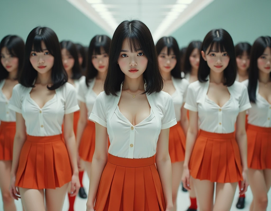(((((Japanese Clone-girls=Myself))))), (((Super Best masterpiece Clone-girls Raw Photography Art))), (((16K, Highest quality, Ultra-high resolution, RAW Photos))), (((It's so unrealistic., With unparalleled depiction, With an unfathomable sight, An unprecedented and shocking worldview, Clone-girls: In a world of mass reproduction, Ultra-realistic))), (((Japanese Girls, Sasaki Nozomi, 26yo, Small face, Thick black hair, Medium to long hair, Dark Eyes, Mature face, Cute Smile, Smiling face, A gentle gaze, (((Very happy laughter)))))), (((Very beautiful detailed girls, Accurate body structure, Accurate body movements, Very detailed body, (((Super big breasts, Large bulge of ample breasts)))))), (((White short-sleeved shirt, I can see the cleavage, Emphasise the fullness of your breasts, Orange pleated mini skirt, Red color socks, Black leather shoes))), ((((((((Very detailed, Myself cloning, Depiction of splitting oneself, 1Myself girl→1,000,000,000,000,000,000,000,000,000,000Myself cloning girls)))))))), (((((((Myself clone-girlsから, Myself keeps multiplying, (Very detailed and intricate, To the exact, Flawless, (((In the same female body,With the same face, With the same hairstyle, In the same clothes, At the same height, 同じSuper big breastsである))), In a detailed depiction), 1,000,000,000,000,000,000,000,000,000,000 people))))))), (((((Myself girls only))))), (((((1,000,000,000,000,000,000,000,000,000,000Myself girls))))), (((((Very detailed depiction, Multiple or more Myselves, Physical contact, Pleasant conversation, Holding hands, Hug, walk, Turn around, Shift your gaze))))), (((Very detailed, Extremely crowded, Body-to-body contact with no gaps))), (Bright and soft light), (((((Clear and accurate perspective depiction, super wide view, Ultra-wide field of view, Focus on the average value of the image))))), A crowd of Myself filling up the horizon, Everyone is sexy!!!!, I want to have sex
