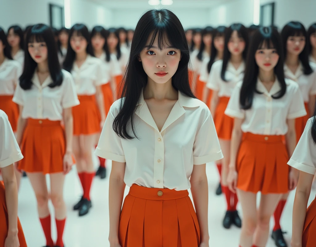 (((((Japanese Clone-girls=Myself))))), (((Super Best masterpiece Clone-girls Raw Photography Art))), (((16K, Highest quality, Ultra-high resolution, RAW Photos))), (((It's so unrealistic., With unparalleled depiction, With an unfathomable sight, An unprecedented and shocking worldview, Clone-girls: In a world of mass reproduction, Ultra-realistic))), (((Japanese Girls, Sasaki Nozomi, 26yo, Small face, Thick black hair, Medium to long hair, Dark Eyes, Mature face, Cute Smile, Smiling face, A gentle gaze, (((Very happy laughter)))))), (((Very beautiful detailed girls, Accurate body structure, Accurate body movements, Very detailed body, (((Super big breasts, Large bulge of ample breasts)))))), (((White short-sleeved shirt, I can see the cleavage, Emphasise the fullness of your breasts, Orange pleated mini skirt, Red color socks, Black leather shoes))), ((((((((Very detailed, Myself cloning, Depiction of splitting oneself, 1Myself girl→1,000,000,000,000,000,000,000,000,000,000Myself cloning girls)))))))), (((((((Myself clone-girlsから, Myself keeps multiplying, (Very detailed and intricate, To the exact, Flawless, (((In the same female body,With the same face, With the same hairstyle, In the same clothes, At the same height, 同じSuper big breastsである))), In a detailed depiction), 1,000,000,000,000,000,000,000,000,000,000 people))))))), (((((Myself girls only))))), (((((1,000,000,000,000,000,000,000,000,000,000Myself girls))))), (((((Very detailed depiction, Multiple or more Myselves, Physical contact, Pleasant conversation, Holding hands, Hug, walk, Turn around, Shift your gaze))))), (((Very detailed, Extremely crowded, Body-to-body contact with no gaps))), (Bright and soft light), (((((Clear and accurate perspective depiction, super wide view, Ultra-wide field of view, Focus on the average value of the image))))), A crowd of Myself filling up the horizon, Everyone is sexy!!!!, I want to have sex