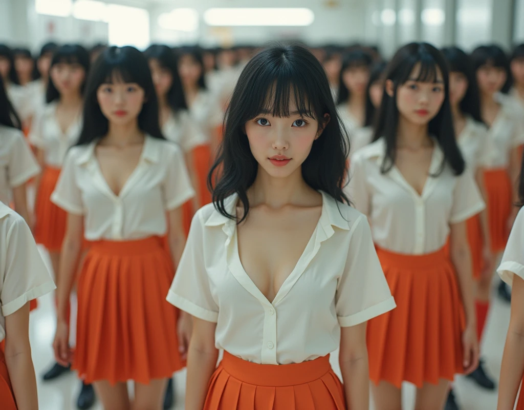 (((((Japanese Clone-girls=Myself))))), (((Super Best masterpiece Clone-girls Raw Photography Art))), (((16K, Highest quality, Ultra-high resolution, RAW Photos))), (((It&#39;s so unrealistic., With unparalleled depiction, With an unfathomable sight, An unprecedented and shocking worldview, Clone-girls: In a world of mass reproduction, Ultra-realistic))), (((Japanese Girls, Sasaki Nozomi, 26yo, Small face, Thick black hair, Medium to long hair, Dark Eyes, Mature face, Cute Smile, Smiling face, A gentle gaze, (((Very happy laughter)))))), (((Very beautiful detailed girls, Accurate body structure, Accurate body movements, Very detailed body, (((Super big breasts, Large bulge of ample breasts)))))), (((White short-sleeved shirt, I can see the cleavage, Emphasise the fullness of your breasts, Orange pleated mini skirt, Red color socks, Black leather shoes))), ((((((((Very detailed, Myself cloning, Depiction of splitting oneself, 1Myself girl→1,000,000,000,000,000,000,000,000,000,000Myself cloning girls)))))))), (((((((Myself clone-girlsから, Myself keeps multiplying, (Very detailed and intricate, To the exact, Flawless, (((In the same female body,With the same face, With the same hairstyle, In the same clothes, At the same height, 同じSuper big breastsである))), In a detailed depiction), 1,000,000,000,000,000,000,000,000,000,000 people))))))), (((((Myself girls only))))), (((((1,000,000,000,000,000,000,000,000,000,000Myself girls))))), (((((Very detailed depiction, Multiple or more Myselves, Physical contact, Pleasant conversation, Holding hands, Hug, walk, Turn around, Shift your gaze))))), (((Very detailed, Extremely crowded, Body-to-body contact with no gaps))), (Bright and soft light), (((((Clear and accurate perspective depiction, super wide view, Ultra-wide field of view, Focus on the average value of the image))))), A crowd of Myself filling up the horizon, Everyone is sexy!!!!, I want to touch each other, I want to have sex with everyone, I want to put my boobs together, Everyone is me, so it&#39;s okay to touch them, Sex with a group of people!!!!!