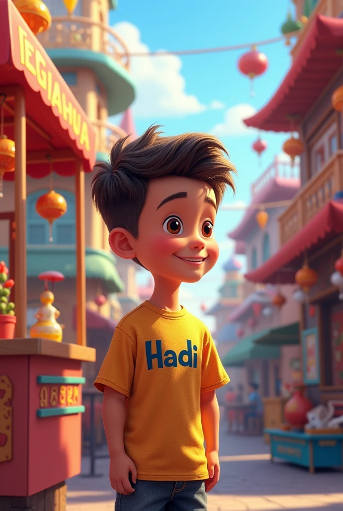 A stand with boy also shirt Name hadi