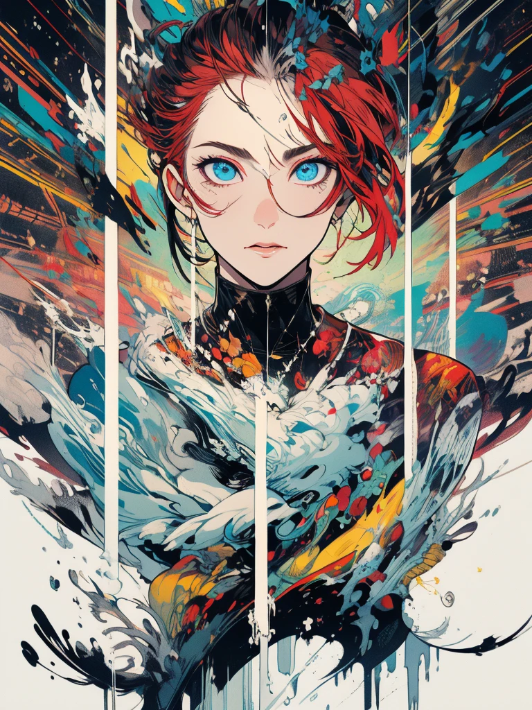 (Best quality), masterpiece, very courageous and courageous, extremely detailed, 2k wallpaper, amazing, finely detail, extremely detailed, 8k wallpaper, huge file size, ultra detailed, a high resolution, (1 person, mature face), realistic face, realistic body, big bulge, man, 30 years, very short haircut, shaved temples, Red hair, Blue eyes, thick stubble, Dressed in a black latex suit, A full body suit, posing, against the background of mountains and forest, He is wearing a jacket over a latex suit