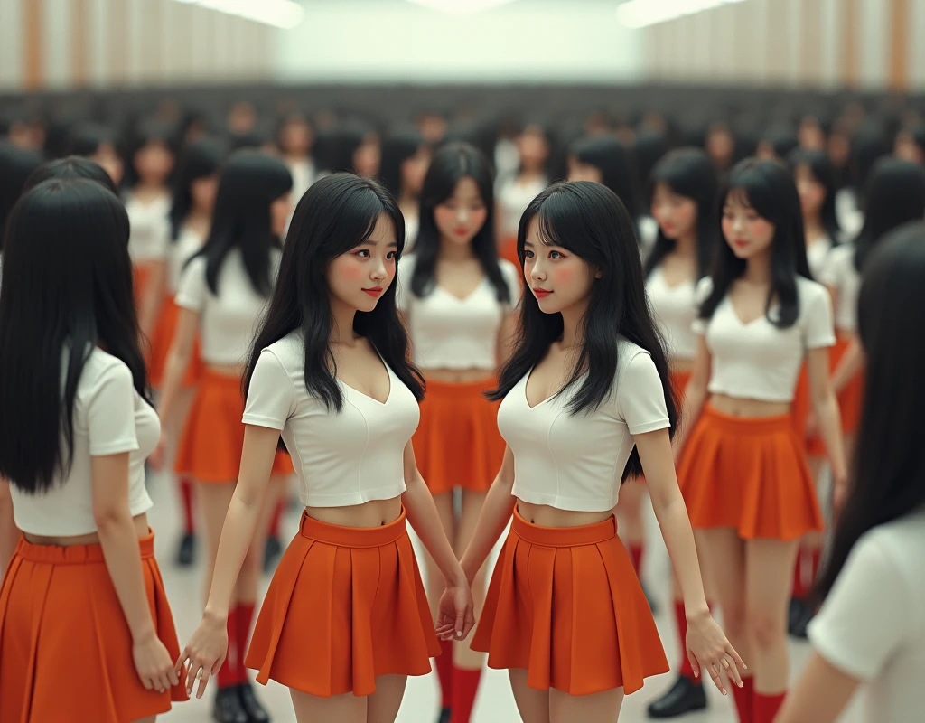 (((((Japanese Clone-girls=Myself))))), (((Super Best masterpiece Clone-girls Raw Photography Art))), (((16K, Highest quality, Ultra-high resolution, RAW Photos))), (((It's so unrealistic., With unparalleled depiction, With an unfathomable sight, An unprecedented and shocking worldview, Clone-girls: In a world of mass reproduction, Ultra-realistic))), (((Japanese Girls, Sasaki Nozomi, 26yo, Small face, Thick black hair, Medium to long hair, Dark Eyes, Mature face, Cute Smile, Smiling face, A gentle gaze, (((Very happy laughter)))))), (((Very beautiful detailed girls, Accurate body structure, Accurate body movements, Very detailed body, (((Super big breasts, Large bulge of ample breasts)))))), (((White short-sleeved shirt, I can see the cleavage, Emphasise the fullness of your breasts, Orange pleated mini skirt, Red color socks, Black leather shoes))), ((((((((Very detailed, Myself cloning, Depiction of splitting oneself, 1Myself girl→1,000,000,000,000,000,000,000,000,000,000Myself cloning girls)))))))), (((((((Myself clone-girlsから, Myself keeps multiplying, (Very detailed and intricate, To the exact, Flawless, (((In the same female body,With the same face, With the same hairstyle, In the same clothes, At the same height, 同じSuper big breastsである))), In a detailed depiction), 1,000,000,000,000,000,000,000,000,000,000 people))))))), (((((Myself girls only))))), (((((1,000,000,000,000,000,000,000,000,000,000Myself girls))))), (((((Very detailed depiction, Multiple or more Myselves, Physical contact, Pleasant conversation, Holding hands, Hug, walk, Turn around, Shift your gaze))))), (((Very detailed, Extremely crowded, Body-to-body contact with no gaps))), (Bright and soft light), (((((Clear and accurate perspective depiction, super wide view, Ultra-wide field of view, Focus on the average value of the image))))), A crowd of Myself filling up the horizon, Everyone is sexy!!!!, I want to have sex with everyone