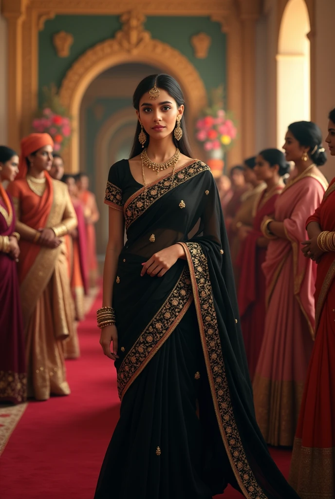 A indian girl in black saree
In her weding with guest