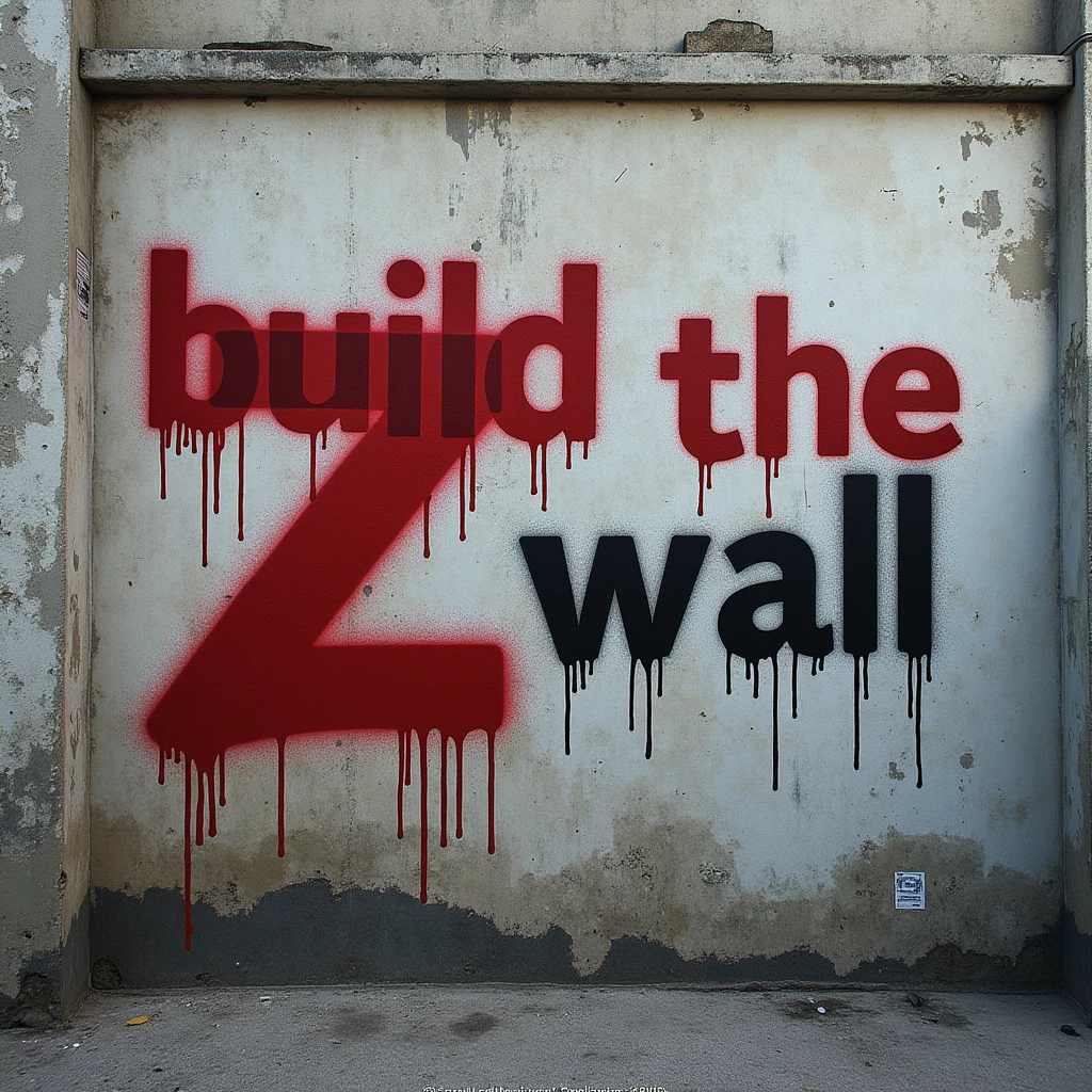 t-shirt design, a cement wall with "build the wall"  spray painted on to it then a "z" is painted over the last letter of "wall" so the message reads "build the walz"