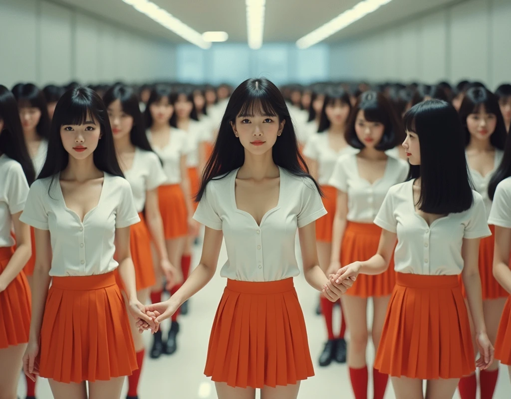 (((((Japanese Clone-girls=Myself))))), (((Super Best masterpiece Clone-girls Raw Photography Art))), (((16K, Highest quality, Ultra-high resolution, RAW Photos))), (((It's so unrealistic., With unparalleled depiction, With an unfathomable sight, An unprecedented and shocking worldview, Clone-girls: In a world of mass reproduction, Ultra-realistic))), (((Japanese Girls, Sasaki Nozomi, 26yo, Small face, Thick black hair, Medium to long hair, Dark Eyes, Mature face, Cute Smile, Smiling face, A gentle gaze, (((Very happy laughter)))))), (((Very beautiful detailed girls, Accurate body structure, Accurate body movements, Very detailed body, (((Super big breasts, Large bulge of ample breasts)))))), (((White short-sleeved shirt, I can see the cleavage, Emphasise the fullness of your breasts, Orange pleated mini skirt, Red color socks, Black leather shoes))), ((((((((Very detailed, Myself cloning, Depiction of splitting oneself, 1Myself girl→1,000,000,000,000,000,000,000,000,000,000Myself cloning girls)))))))), (((((((Myself clone-girlsから, Myself keeps multiplying, (Very detailed and intricate, To the exact, Flawless, (((In the same female body,With the same face, With the same hairstyle, In the same clothes, At the same height, 同じSuper big breastsである))), In a detailed depiction), 1,000,000,000,000,000,000,000,000,000,000 people))))))), (((((Myself girls only))))), (((((1,000,000,000,000,000,000,000,000,000,000Myself girls))))), (((((Very detailed depiction, Multiple or more Myselves, Physical contact, Pleasant conversation, Holding hands, Hug, walk, Turn around, Shift your gaze))))), (((Very detailed, Extremely crowded, Body-to-body contact with no gaps))), (Bright and soft light), (((((Clear and accurate perspective depiction, super wide view, Ultra-wide field of view, Focus on the average value of the image))))), A crowd of Myself filling up the horizon, Everyone is sexy!!!!, I want to touch each other, I want to have sex with everyone