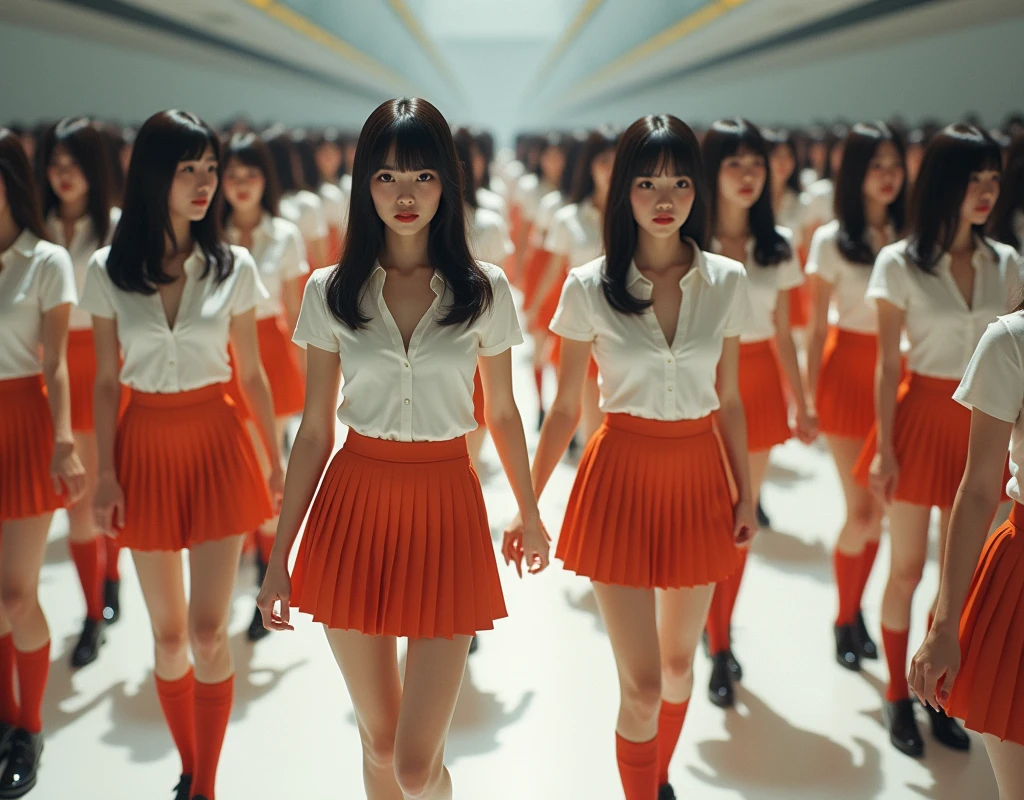 (((((Japanese Clone-girls=Myself))))), (((Super Best masterpiece Clone-girls Raw Photography Art))), (((16K, Highest quality, Ultra-high resolution, RAW Photos))), (((It's so unrealistic., With unparalleled depiction, With an unfathomable sight, An unprecedented and shocking worldview, Clone-girls: In a world of mass reproduction, Ultra-realistic))), (((Japanese Girls, Sasaki Nozomi, 26yo, Small face, Thick black hair, Medium to long hair, Dark Eyes, Mature face, Cute Smile, Smiling face, A gentle gaze, (((Very happy laughter)))))), (((Very beautiful detailed girls, Accurate body structure, Accurate body movements, Very detailed body, (((Super big breasts, Large bulge of ample breasts)))))), (((White short-sleeved shirt, I can see the cleavage, Emphasise the fullness of your breasts, Orange pleated mini skirt, Red color socks, Black leather shoes))), ((((((((Very detailed, Myself cloning, Depiction of splitting oneself, 1Myself girl→1,000,000,000,000,000,000,000,000,000,000Myself cloning girls)))))))), (((((((Myself clone-girlsから, Myself keeps multiplying, (Very detailed and intricate, To the exact, Flawless, (((In the same female body,With the same face, With the same hairstyle, In the same clothes, At the same height, 同じSuper big breastsである))), In a detailed depiction), 1,000,000,000,000,000,000,000,000,000,000 people))))))), (((((Myself girls only))))), (((((1,000,000,000,000,000,000,000,000,000,000Myself girls))))), (((((Very detailed depiction, Multiple or more Myselves, Physical contact, Pleasant conversation, Holding hands, Hug, walk, Turn around, Shift your gaze))))), (((Very detailed, Extremely crowded, Body-to-body contact with no gaps))), (Bright and soft light), (((((Clear and accurate perspective depiction, super wide view, Ultra-wide field of view, Focus on the average value of the image))))), A crowd of Myself filling up the horizon, Everyone is sexy!!!!, I want to touch each other, I want to have sex with everyone