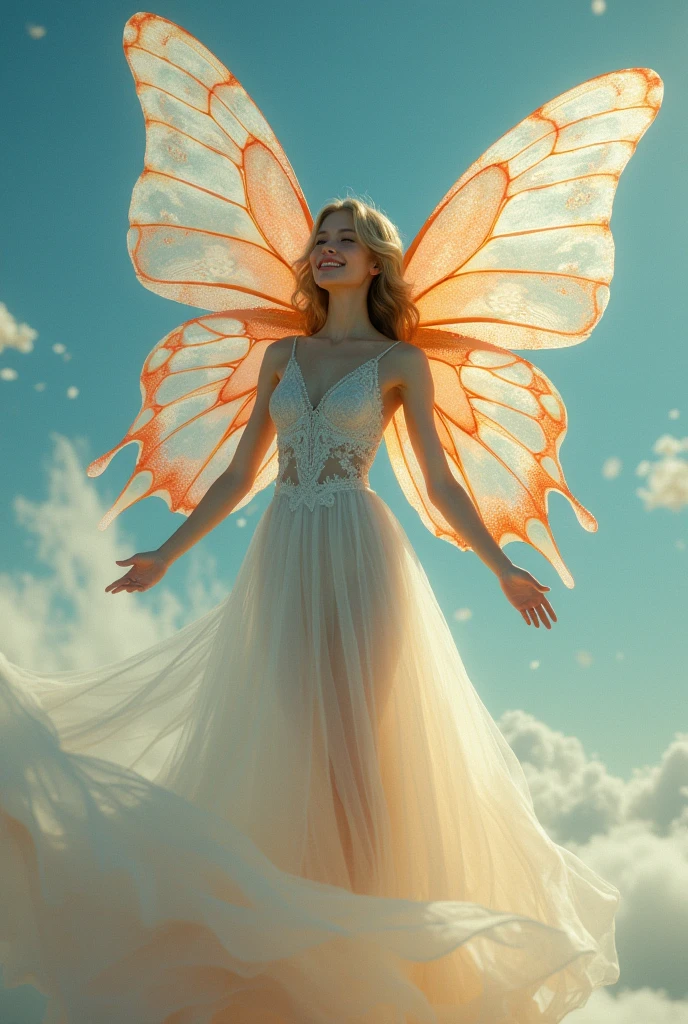 women with free feel that flay as butterfly with full happiness as the whole world with her 