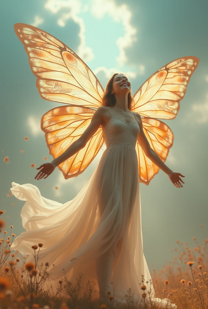 women with free feel that flay as butterfly with full happiness as the whole world with her