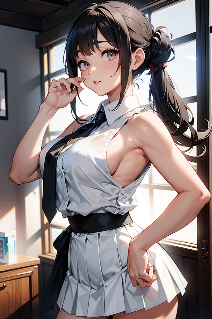 背中をビューアーに向けてBackwards、Looking back、Beautiful buttocksの接写、Backwards、Looking back、Beautiful buttocks、小さくて張りのあるBeautiful buttocks、Beautiful buttocksの接写、Big Breasts、1 female、Staring at the audience:1.5、Big Breasts、(Black Hair、Hair tied up)、(White lace sleeveless shirt、White collared button-front sleeveless shirt、White tight shirt、Micro mini skirt 30cm above the knee、Light gray pleated skirt、Light gray low rise skirt、Garnet Necklace、Large Breasts、Ample breasts)、Women&#39;s University、classroom、明るい陽射しのclassroom