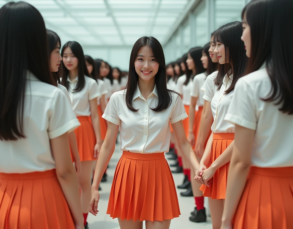 (((((Japanese Clone-girls=Myself))))), (((Super Best masterpiece Clone-girls Raw Photography Art))), (((16K, Highest quality, Ultra-high resolution, RAW Photos))), (((It's so unrealistic., With unparalleled depiction, With an unfathomable sight, An unprecedented and shocking worldview, Clone-girls: In a world of mass reproduction, Ultra-realistic))), (((Japanese Girls, Sasaki Nozomi, 26yo, Small face, Thick black hair, Medium to long hair, Dark Eyes, Mature face, Cute Smile, Smiling face, A gentle gaze, (((Very happy laughter)))))), (((Very beautiful detailed girls, Accurate body structure, Accurate body movements, Very detailed body, (((Super big breasts, Large bulge of ample breasts)))))), (((White short-sleeved shirt, I can see the cleavage, Emphasise the fullness of your breasts, Orange pleated mini skirt, Red color socks, Black leather shoes))), ((((((((Very detailed, Myself cloning, Depiction of splitting oneself, 1Myself girl→1,000,000,000,000,000,000,000,000,000,000Myself cloning girls)))))))), (((((((Myself clone-girlsから, Myself keeps multiplying, (Very detailed and intricate, To the exact, Flawless, (((In the same female body,With the same face, With the same hairstyle, In the same clothes, At the same height, 同じSuper big breastsである))), In a detailed depiction), 1,000,000,000,000,000,000,000,000,000,000 people))))))), (((((Myself girls only))))), (((((1,000,000,000,000,000,000,000,000,000,000Myself girls))))), (((((Very detailed depiction, Multiple or more Myselves, Physical contact, Pleasant conversation, Holding hands, Hug, walk, Turn around, Shift your gaze))))), (((Very detailed, Extremely crowded, Body-to-body contact with no gaps))), (Bright and soft light), (((((Clear and accurate perspective depiction, super wide view, Ultra-wide field of view, Focus on the average value of the image))))), A crowd of Myself filling up the horizon, Everyone is sexy!!!!, I want to touch each other, I want to have sex with everyone