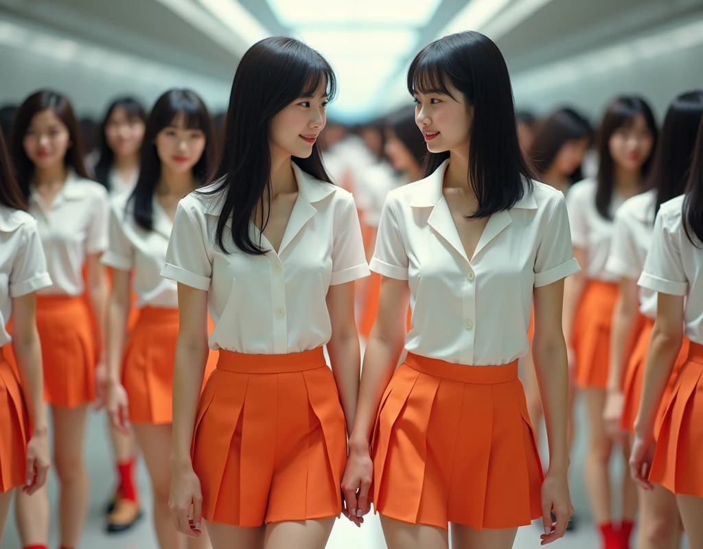 (((((Japanese Clone-girls=Myself))))), (((Super Best masterpiece Clone-girls Raw Photography Art))), (((16K, Highest quality, Ultra-high resolution, RAW Photos))), (((It&#39;s so unrealistic., With unparalleled depiction, With an unfathomable sight, An unprecedented and shocking worldview, Clone-girls: In a world of mass reproduction, Ultra-realistic))), (((Japanese Girls, Sasaki Nozomi, 26yo, Small face, Thick black hair, Medium to long hair, Dark Eyes, Mature face, Cute Smile, Smiling face, A gentle gaze, (((Very happy laughter)))))), (((Very beautiful detailed girls, Accurate body structure, Accurate body movements, Very detailed body, (((Super big breasts, Large bulge of ample breasts)))))), (((White short-sleeved shirt, I can see the cleavage, Emphasise the fullness of your breasts, Orange pleated mini skirt, Red color socks, Black leather shoes))), ((((((((Very detailed, Myself cloning, Depiction of splitting oneself, 1Myself girl→1,000,000,000,000,000,000,000,000,000,000Myself cloning girls)))))))), (((((((Myself clone-girlsから, Myself keeps multiplying, (Very detailed and intricate, To the exact, Flawless, (((In the same female body,With the same face, With the same hairstyle, In the same clothes, At the same height, 同じSuper big breastsである))), In a detailed depiction), 1,000,000,000,000,000,000,000,000,000,000 people))))))), (((((Myself girls only))))), (((((1,000,000,000,000,000,000,000,000,000,000Myself girls))))), (((((Very detailed depiction, Multiple or more Myselves, Physical contact, Pleasant conversation, Holding hands, Hug, walk, Turn around, Shift your gaze))))), (((Very detailed, Extremely crowded, Body-to-body contact with no gaps))), (Bright and soft light), (((((Clear and accurate perspective depiction, super wide view, Ultra-wide field of view, Focus on the average value of the image))))), A crowd of Myself filling up the horizon, Everyone is sexy!!!!, I want to touch each other, I want to have sex with everyone