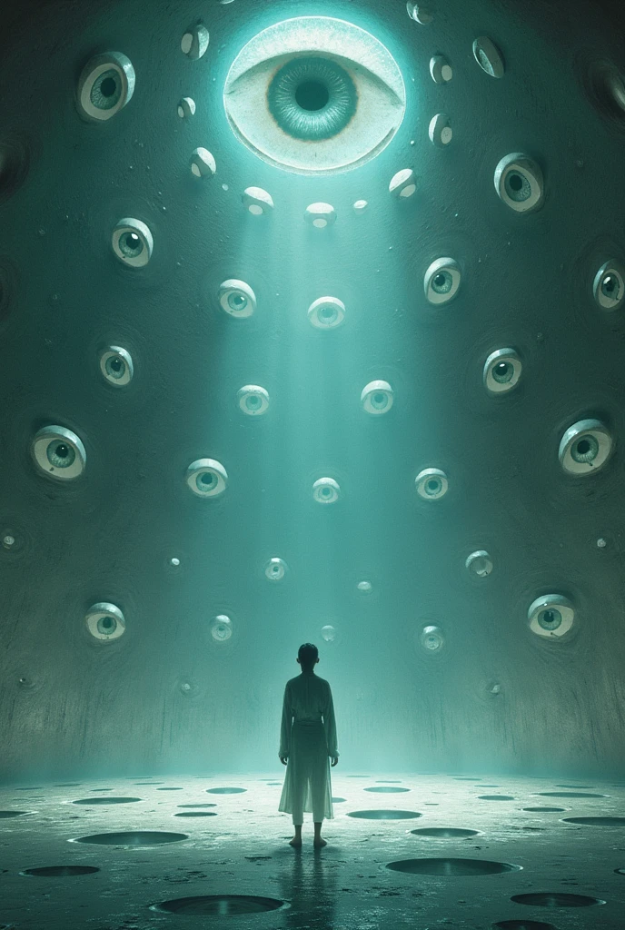 Be in a place, in the center of it, surrounded by hundreds of eyes on the walls watching, more aesthetic eyes, friendly, but flat, as if they were in mirrors, without depth
