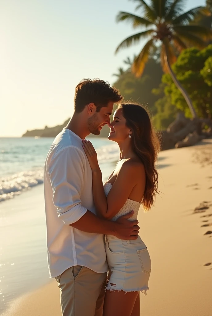 Create a nice video of two couples in the front of beech with more romance