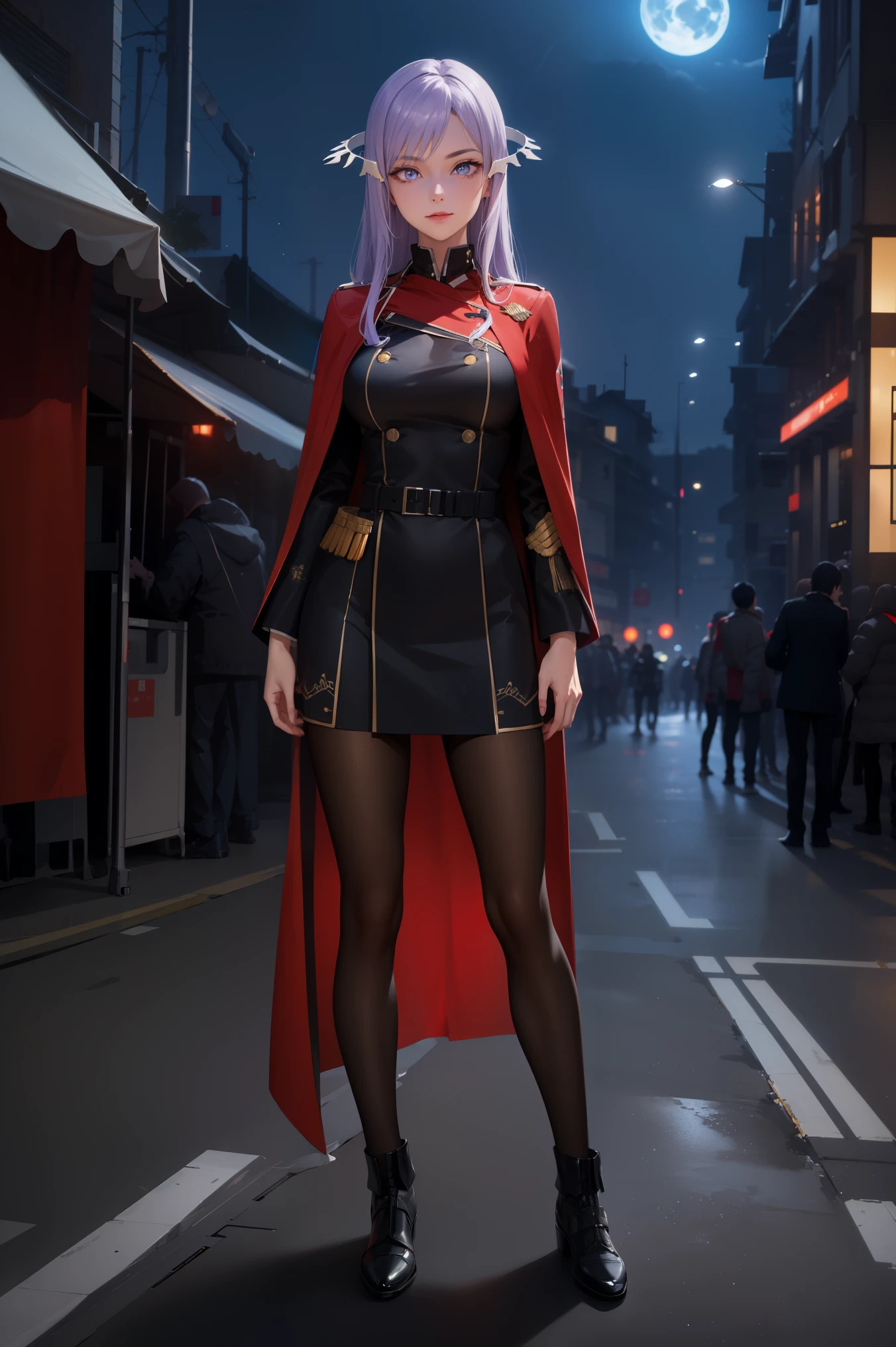 quinella, quinella, absurdly long hair, (purple eyes:1.1), long hair, parted bangs, purple hair, very long hair, hair ornament,medium breast,
BREAK (red uniform,red jacket,military_uniform,military,long_sleeves,red_cape,Black_shirt,pantyhose:1.2),
BREAK (Night:1.7), Japan, cyberpunk, CityView, Before Window, Standing at attention,arm behind back, expressive eyes,seductive smile, looking at viewer, NSFW,(Full_body),
BREAK (masterpiece:1.2), best quality, high resolution,NSW ,unity 8k wallpaper, (illustration:0.8), (beautiful detailed eyes:1.6), extremely detailed face, perfect lighting, extremely detailed CG, (perfect hands, perfect anatomy),