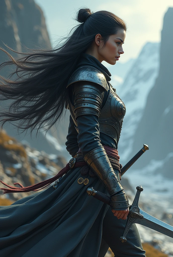 A long-haired female swordsman 