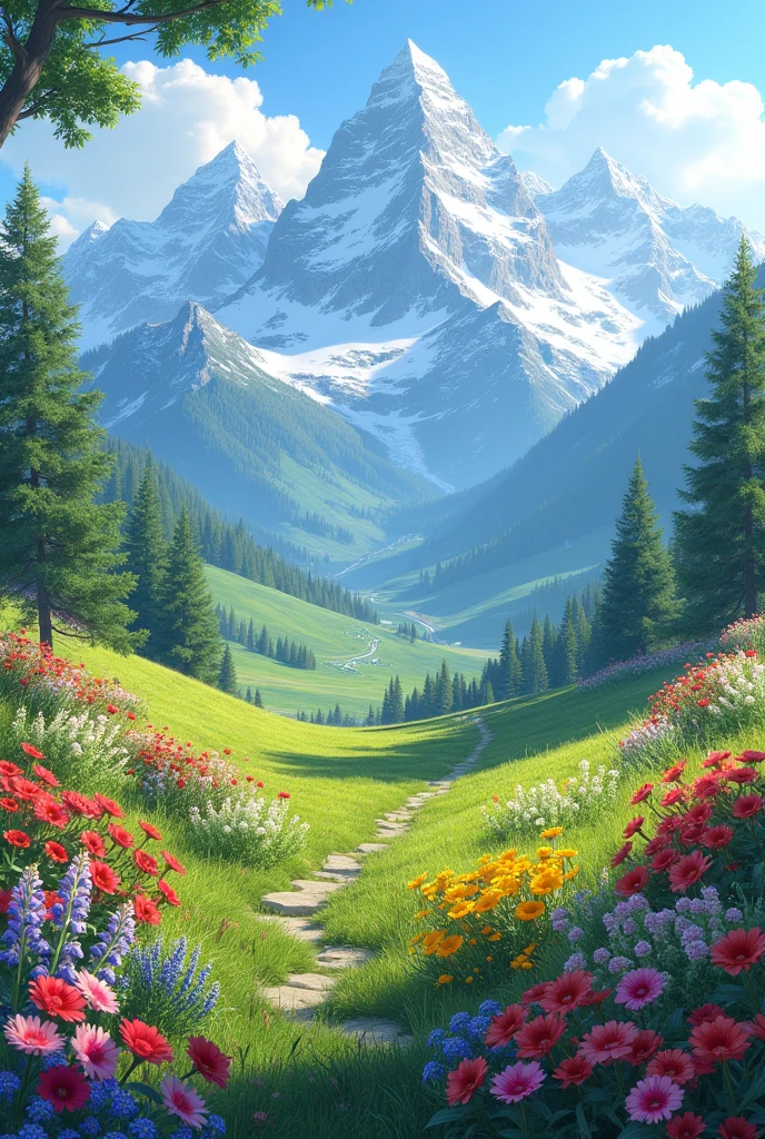 A beautiful nature in lap of mountain , there is full greenary and colourful flowers