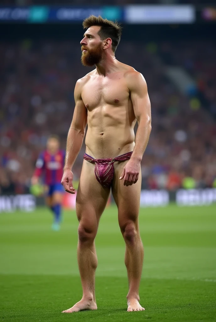 Messi standing naked showing his penis, on stadium, after scoring a goal